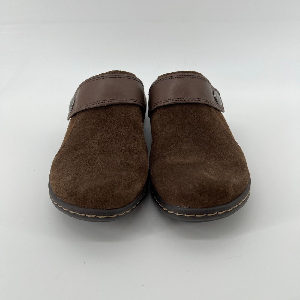 Clarks Women 7 Laurieann Strap Clog Taupe Brown Suede Slip On Casual Lightweight - Picture 2 of 8